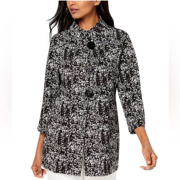 JM Collection Mottles Black and White Lightweight Coat 3 large buttons - Picture 1 of 10